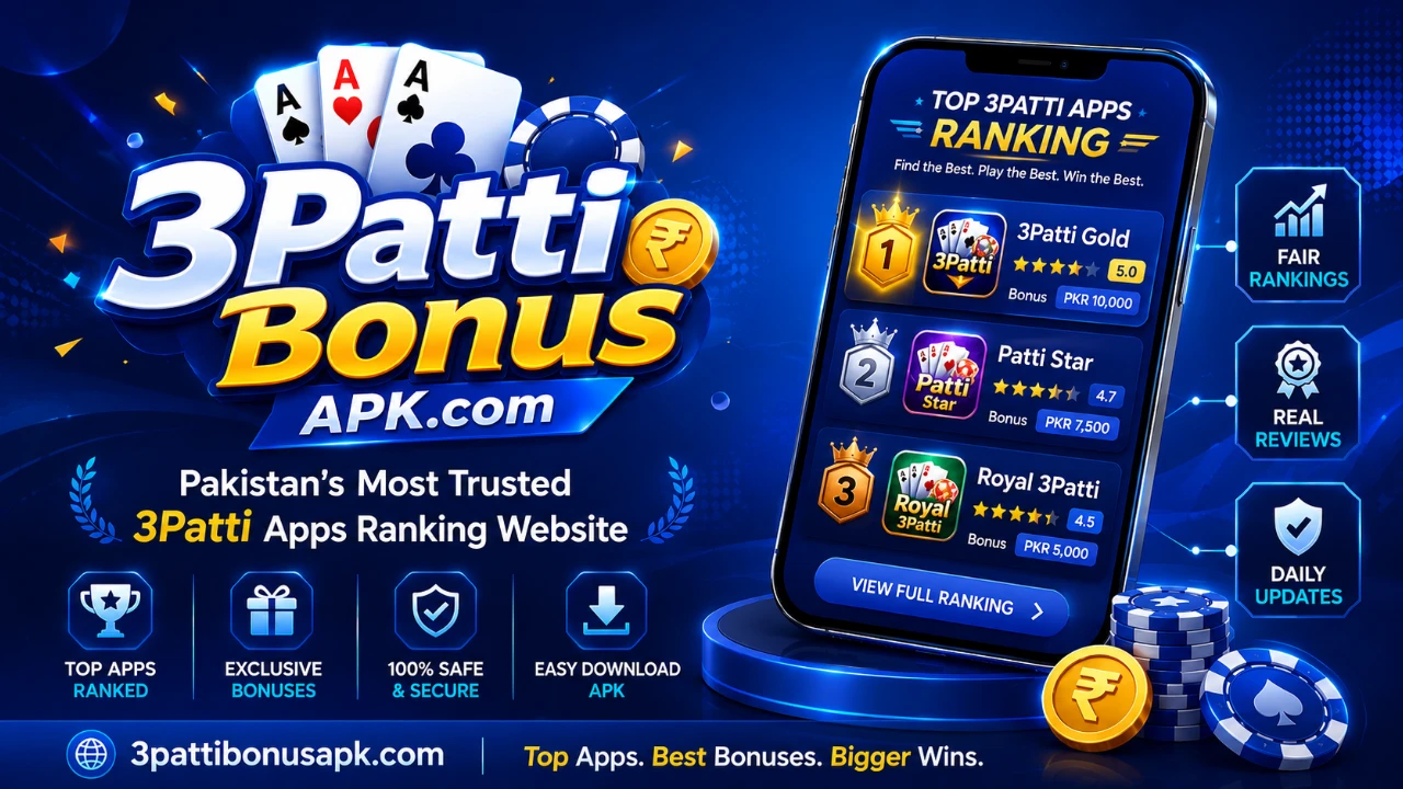 3 Patti Bonus APK bonus ladder spotlight — gold highlights on soft blue canvas, no logos.